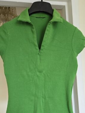 Green Short-Sleeve Zip Polo Top